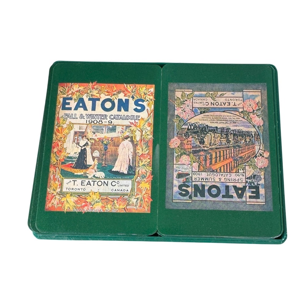 Vintage Eatons Catalogue Playing Cards Double Deck Set Recollection Green Case